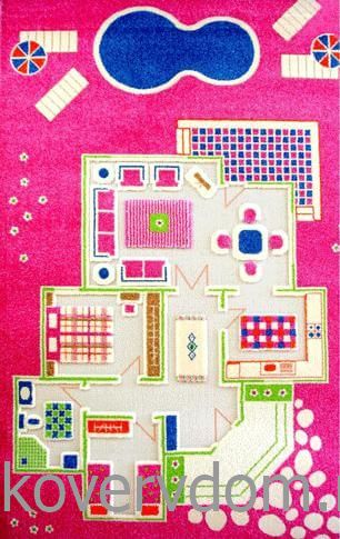 Детский развивающий игровой рельефный 3D ковер Уютный домик розовый